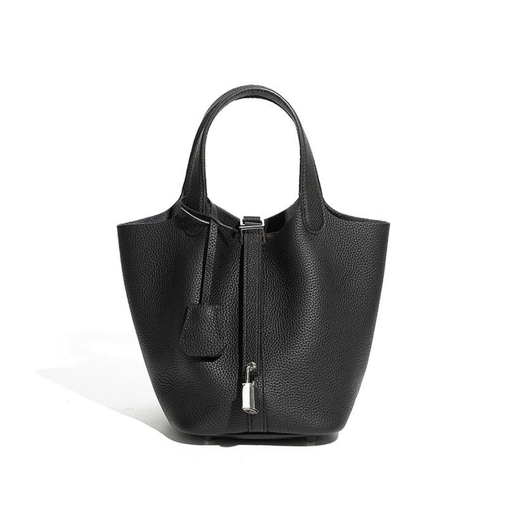 Women's Genuine Leather Silver Buckle Basket Bag