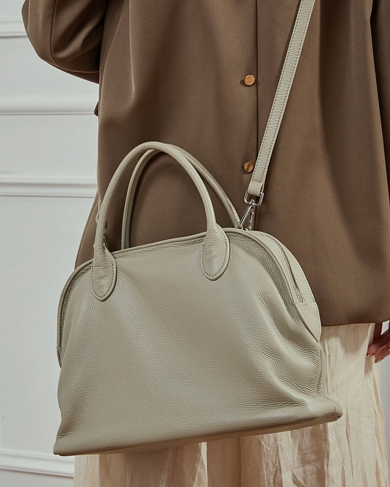 Grained Leather Dome Satchel with Dual Carry Options
