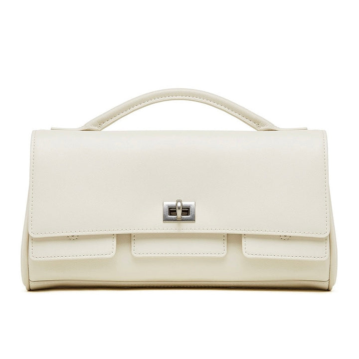 Women's Genuine Leather Designer Lock Clasp Shoulder Handbag