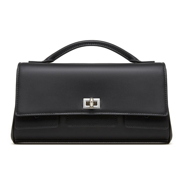 Women's Genuine Leather Designer Lock Clasp Shoulder Handbag