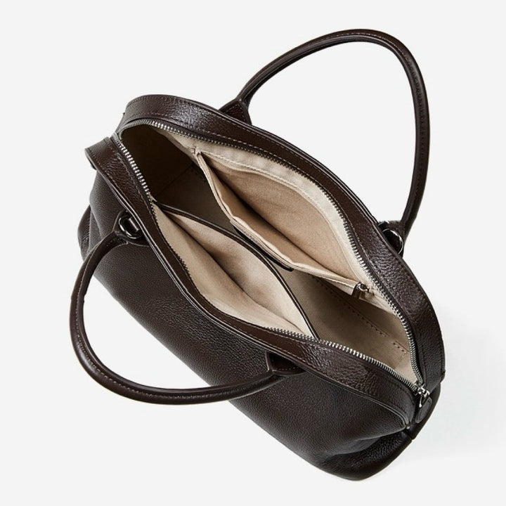 Grained Leather Dome Satchel with Dual Carry Options