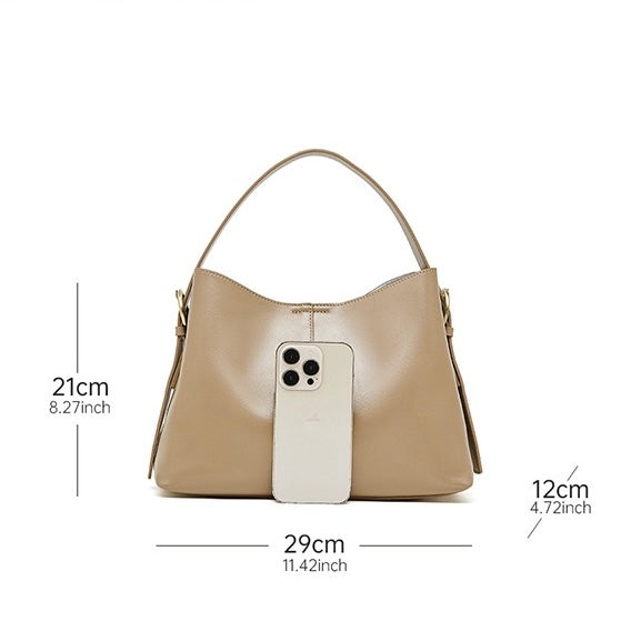 Women’s Genuine Leather Large Tote Shoulder Bag – Vegetable-Tanned Commuter Crossbody