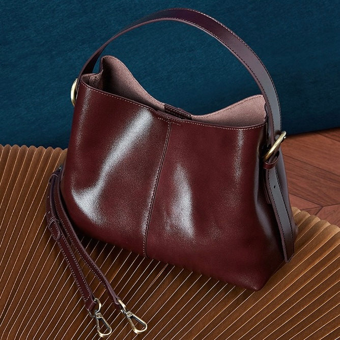 Women’s Genuine Leather Large Tote Shoulder Bag – Vegetable-Tanned Commuter Crossbody