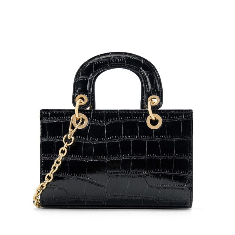 Women’s Genuine Leather Elegant Top-Handle Handbag – Croc Embossed Classic Style