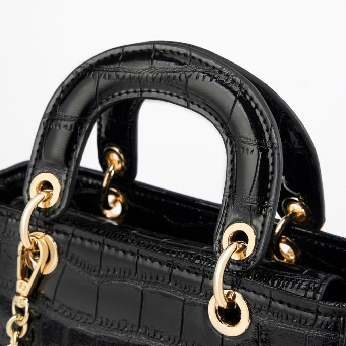 Women’s Genuine Leather Elegant Top-Handle Handbag – Croc Embossed Classic Style