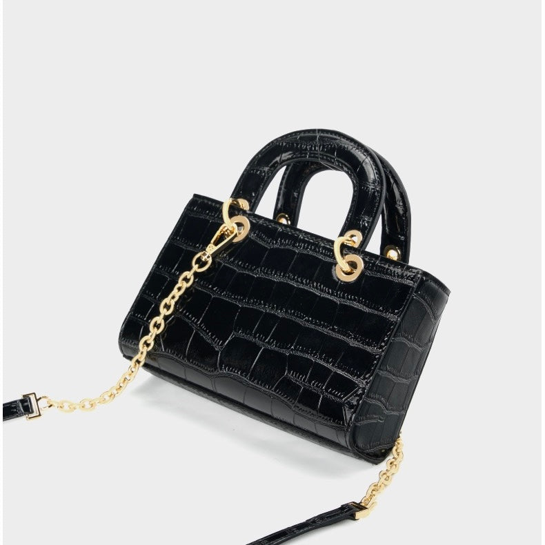 Women’s Genuine Leather Elegant Top-Handle Handbag – Croc Embossed Classic Style