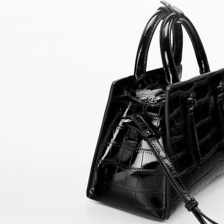 Women’s Genuine Leather Top Handle Bag – French Alligator-Texture Square Crossbody