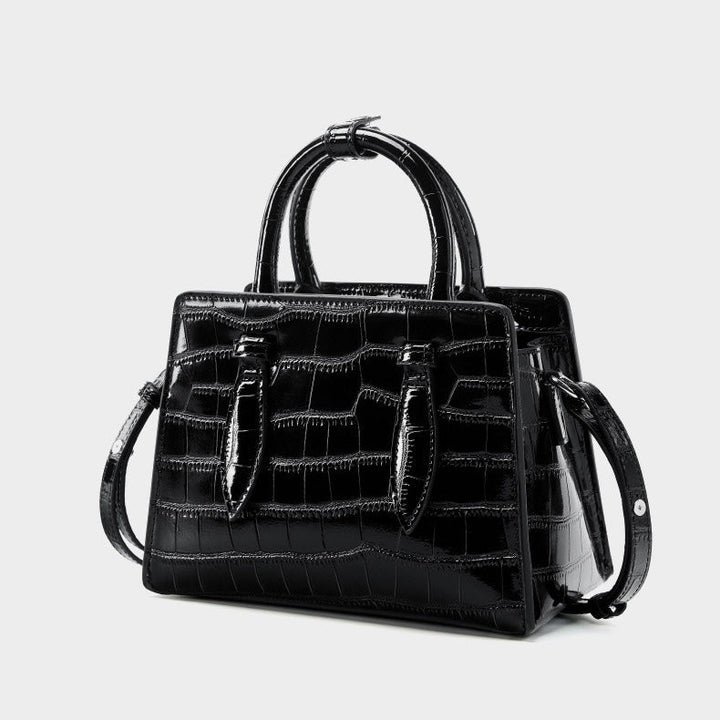 Women’s Genuine Leather Top Handle Bag – French Alligator-Texture Square Crossbody