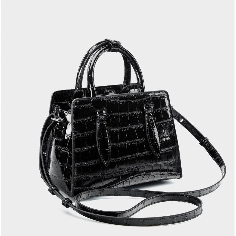 Women’s Genuine Leather Top Handle Bag – French Alligator-Texture Square Crossbody
