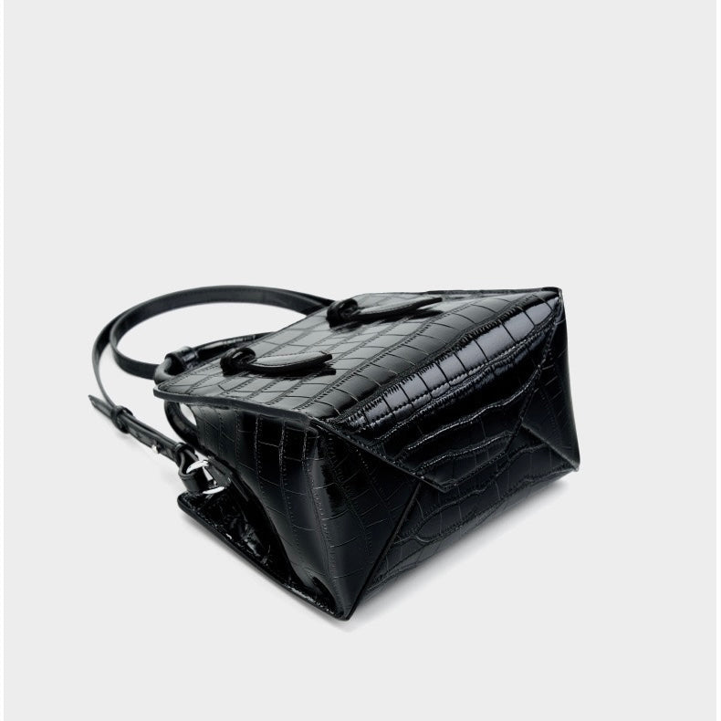 Women’s Genuine Leather Top Handle Bag – French Alligator-Texture Square Crossbody