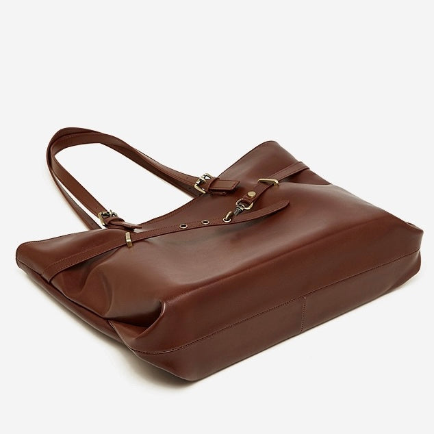Genuine Leather Casual Tote – Large Capacity with Signature Lock Closure
