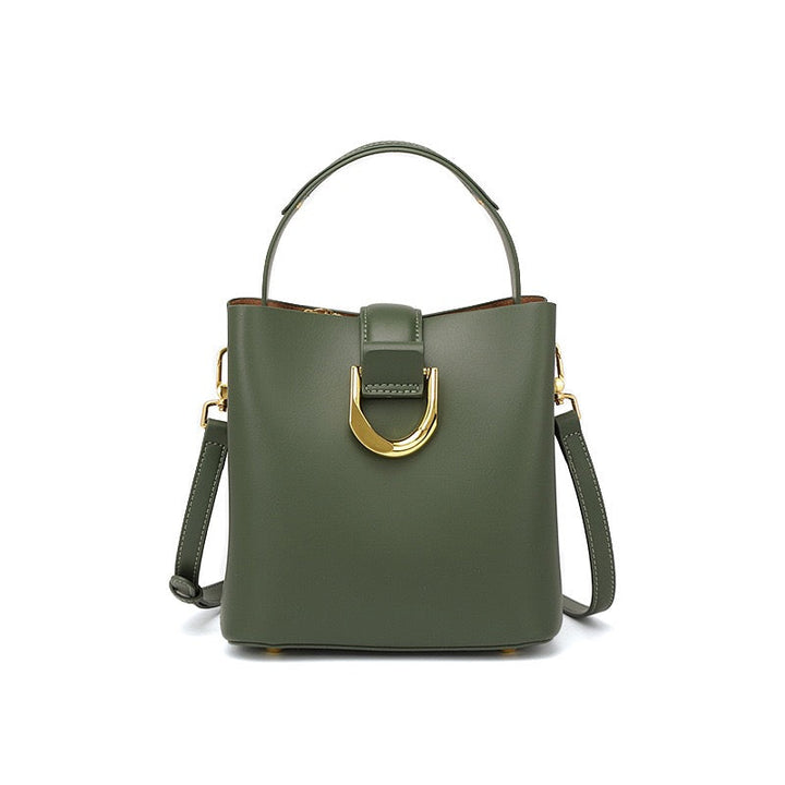 Women’s Genuine Leather Bucket Shoulder Bag – Large Capacity Crossbody for Daily Commute