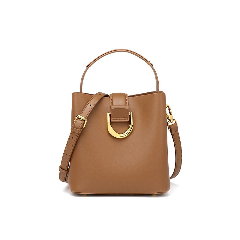 Women’s Genuine Leather Bucket Shoulder Bag – Large Capacity Crossbody for Daily Commute