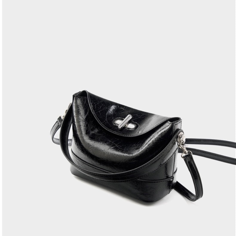 Women’s Genuine Leather Mini Bucket Shoulder Bag – Chic Turn-Lock Crossbody