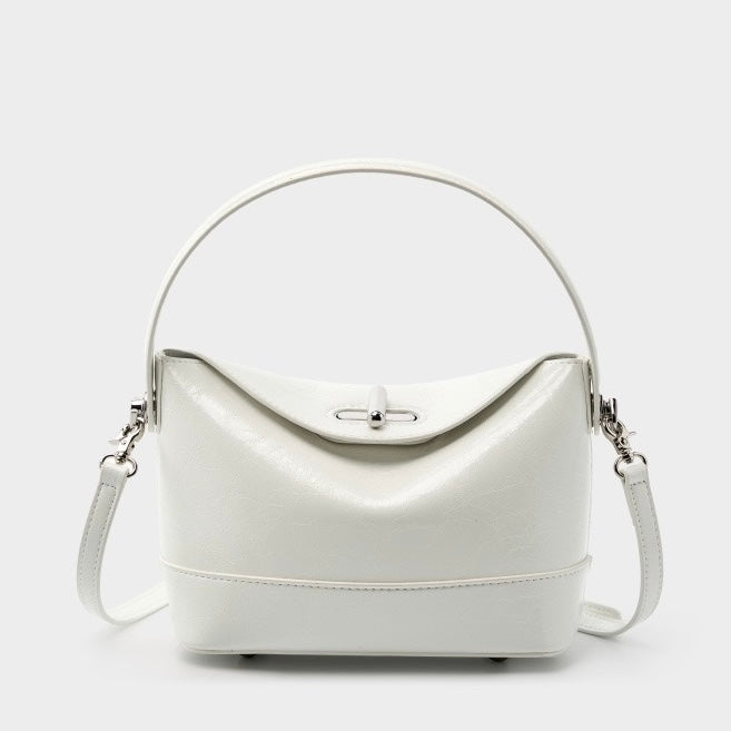 Women’s Genuine Leather Mini Bucket Shoulder Bag – Chic Turn-Lock Crossbody