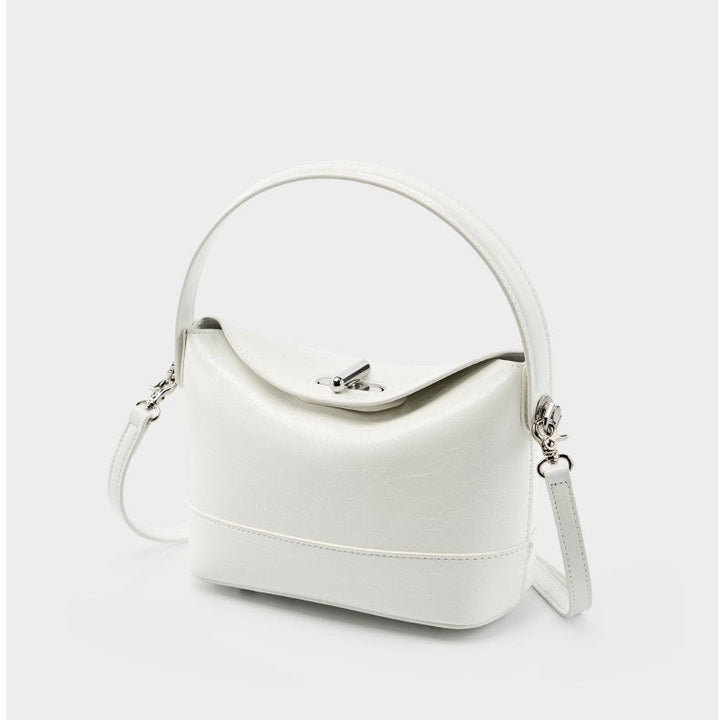 Women’s Genuine Leather Mini Bucket Shoulder Bag – Chic Turn-Lock Crossbody