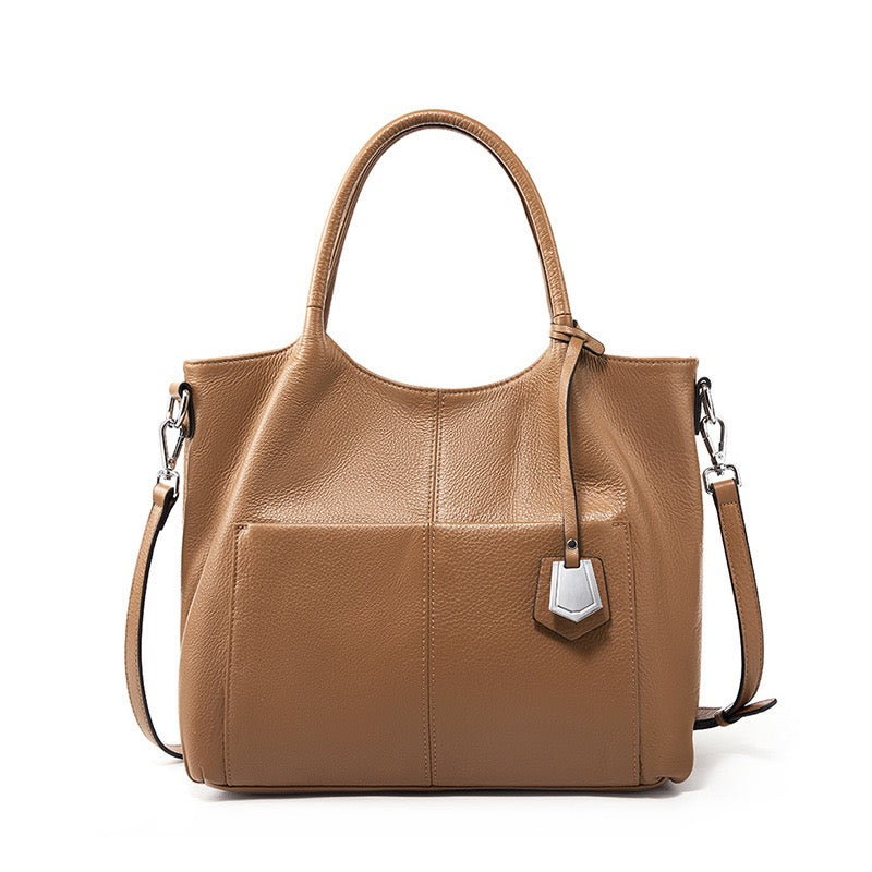 Women’s Genuine Leather Large Capacity Tote Shoulder Bag – Elegant Commuter Style