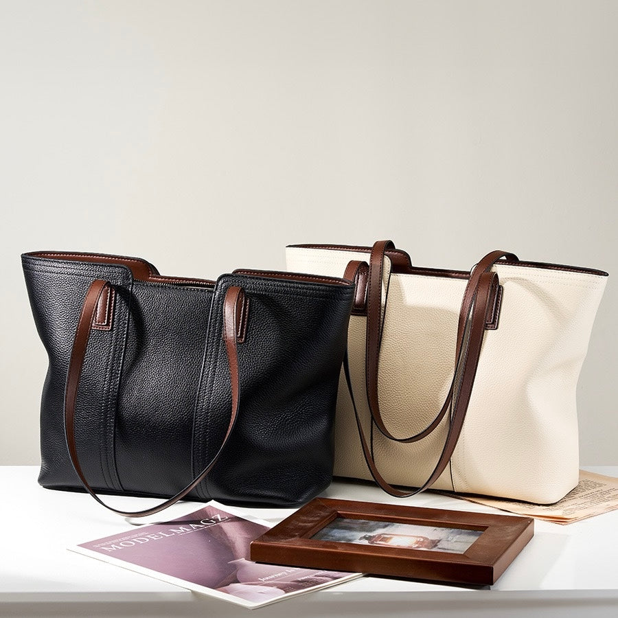 Women’s Genuine Leather Large Capacity Tote Shoulder Bag – Commuter Everyday Purse