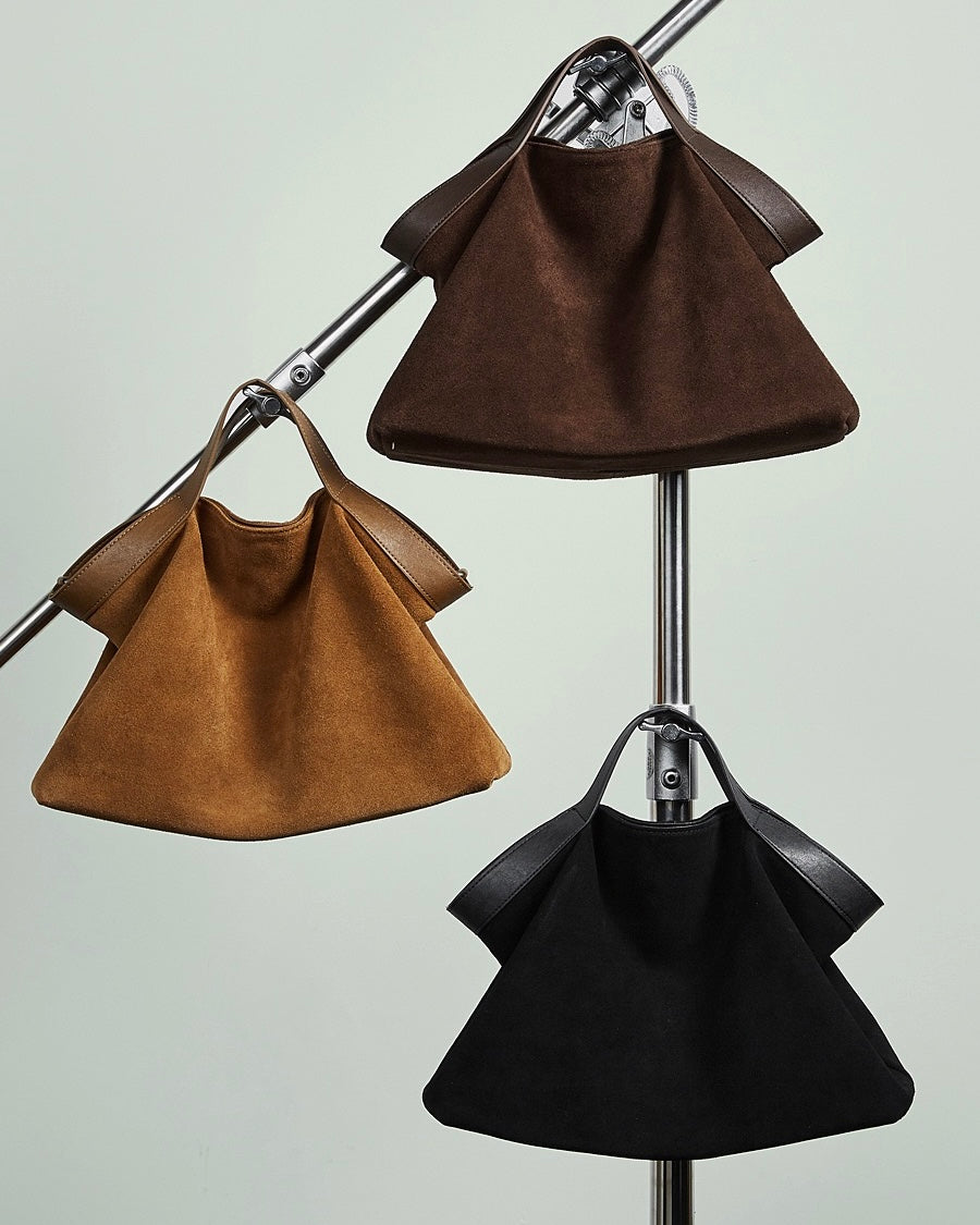 Chocolate Suede & Genuine Leather Structured Tote Bag