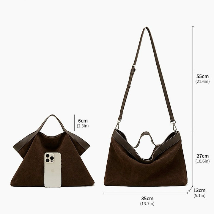 Chocolate Suede & Genuine Leather Structured Tote Bag