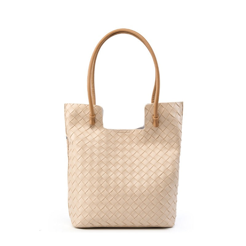Women's Genuine Weaving Leather Minimalist Shoulder Tote Bag