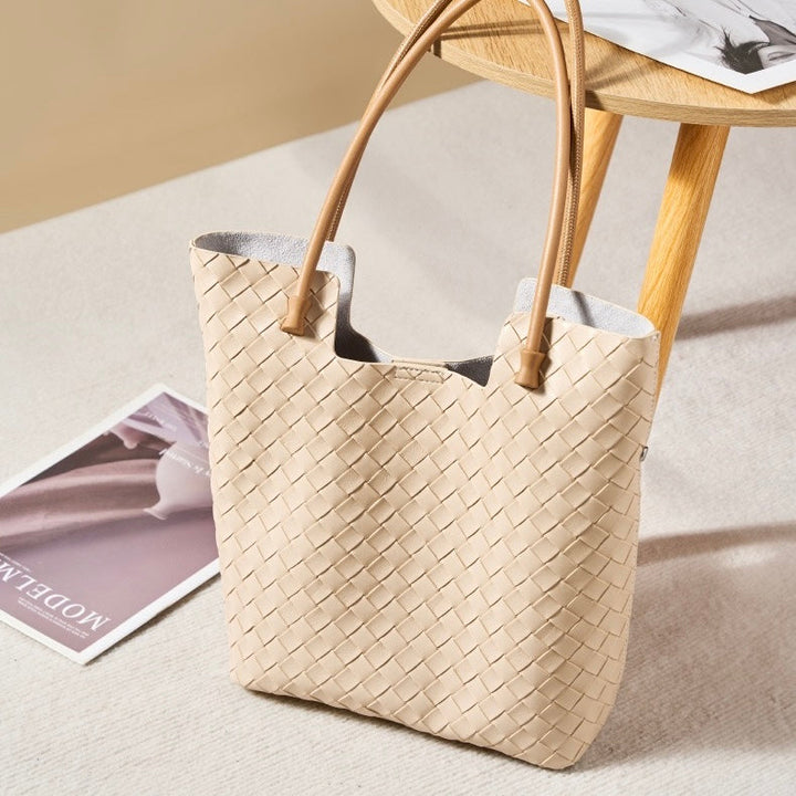 Women's Genuine Weaving Leather Minimalist Shoulder Tote Bag
