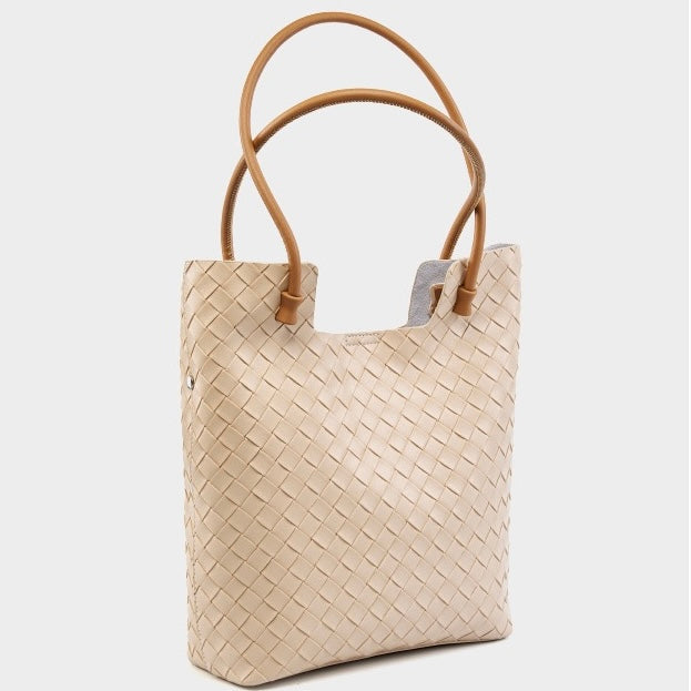 Women's Genuine Weaving Leather Minimalist Shoulder Tote Bag