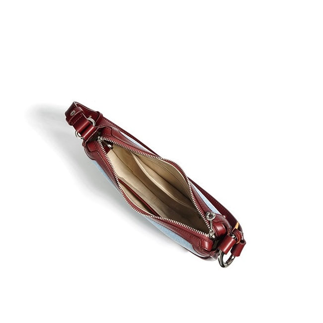 Women’s Genuine Leather & Denim Crescent Shoulder Bag – Spring/Summer Mini Edition