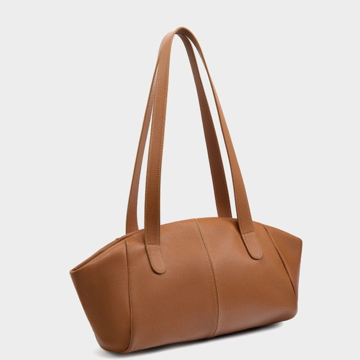Women’s Genuine Leather Winged Pleated Tote – Minimalist Large Capacity Commuter Bag