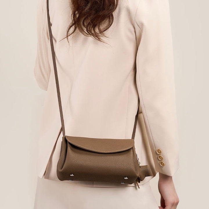 Exquisite Genuine Leather Crossbody Bag with Mini Elephant Pendant