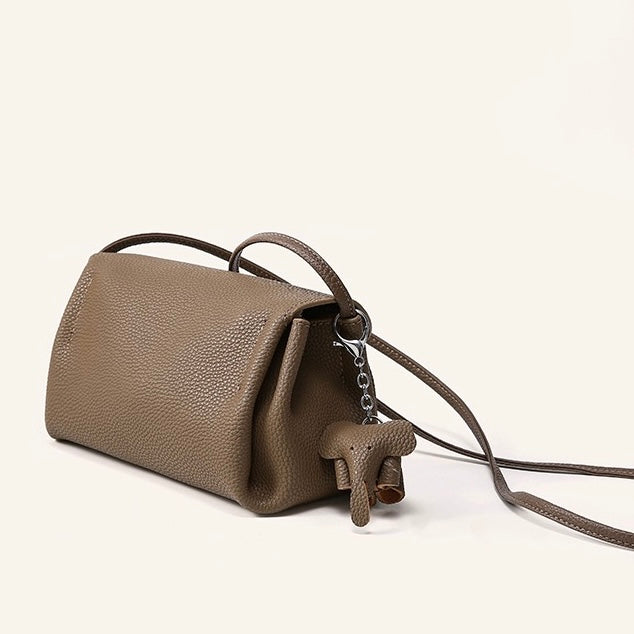 Exquisite Genuine Leather Crossbody Bag with Mini Elephant Pendant