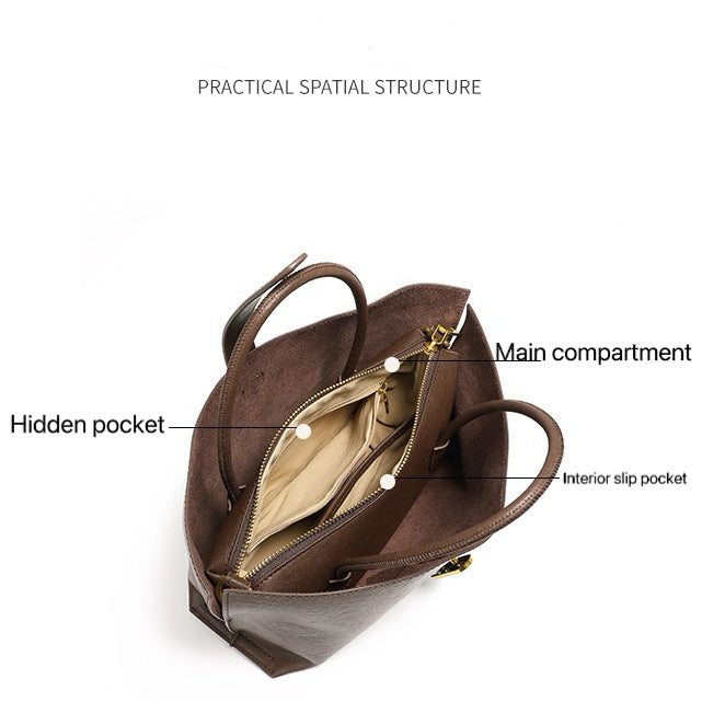 Women's Genuine Cowhide Niche Commuter Crossbody Tote