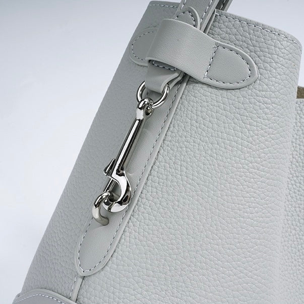 Women’s Genuine Leather Lychee Grain Bucket Shoulder Crossbody Bag