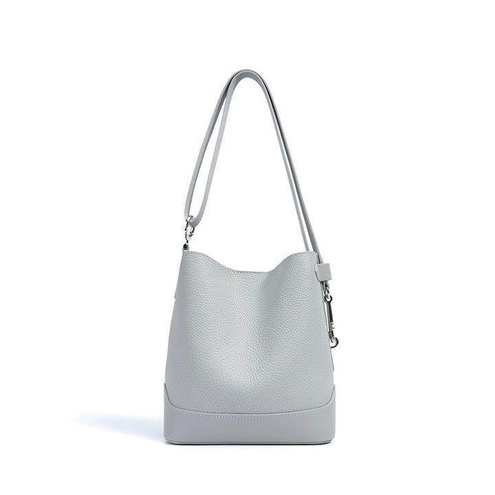 Women’s Genuine Leather Lychee Grain Bucket Shoulder Crossbody Bag