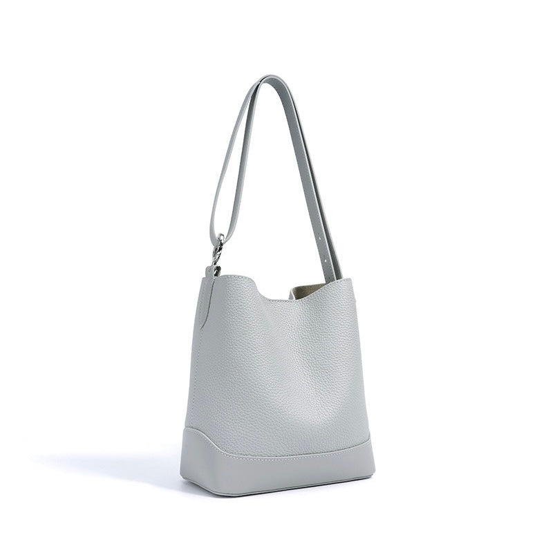 Women’s Genuine Leather Lychee Grain Bucket Shoulder Crossbody Bag