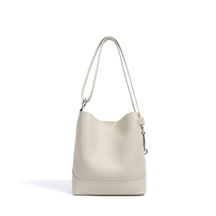 Women’s Genuine Leather Lychee Grain Bucket Shoulder Crossbody Bag