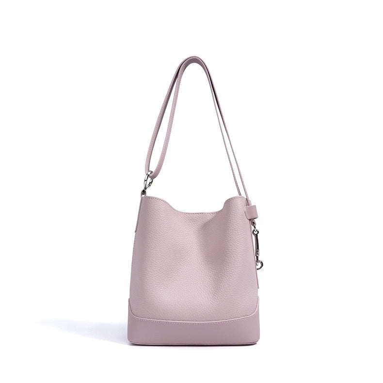 Women’s Genuine Leather Lychee Grain Bucket Shoulder Crossbody Bag