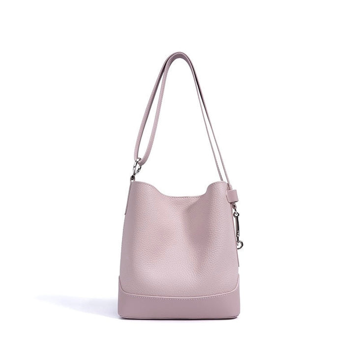 Women’s Genuine Leather Lychee Grain Bucket Shoulder Crossbody Bag