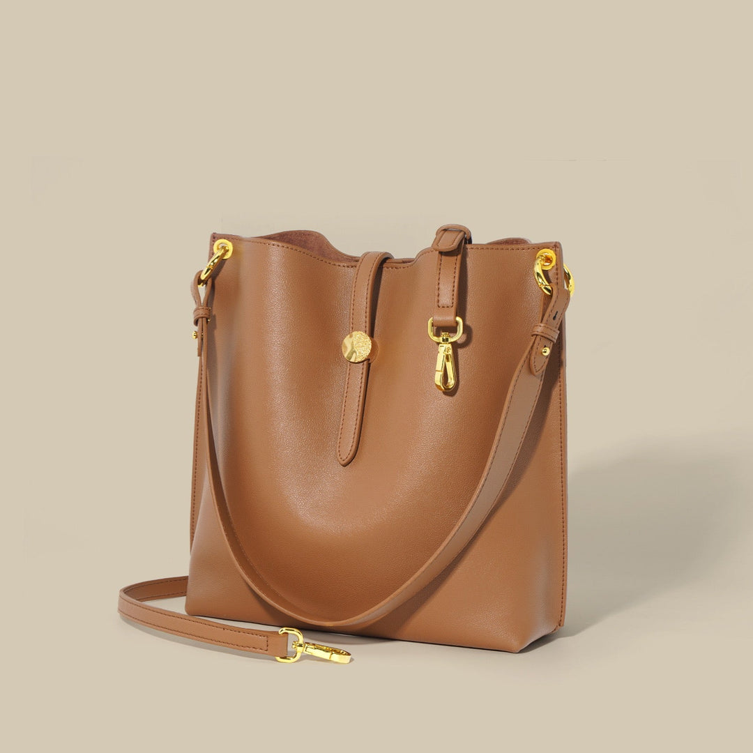 Women’s Genuine Leather Commuter Bucket Tote Bag