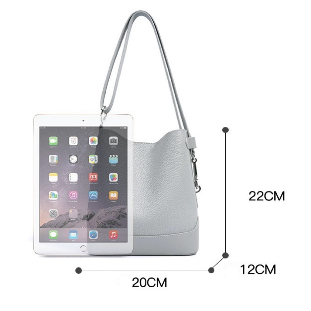 Women’s Genuine Leather Lychee Grain Bucket Shoulder Crossbody Bag