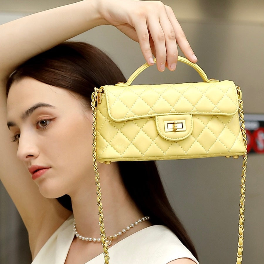 Women’s Genuine Leather Quilted Chain Shoulder Crossbody Bag