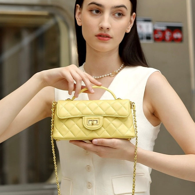 Women’s Genuine Leather Quilted Chain Shoulder Crossbody Bag