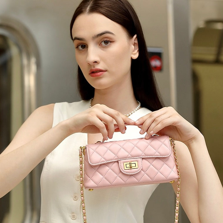 Women’s Genuine Leather Quilted Chain Shoulder Crossbody Bag