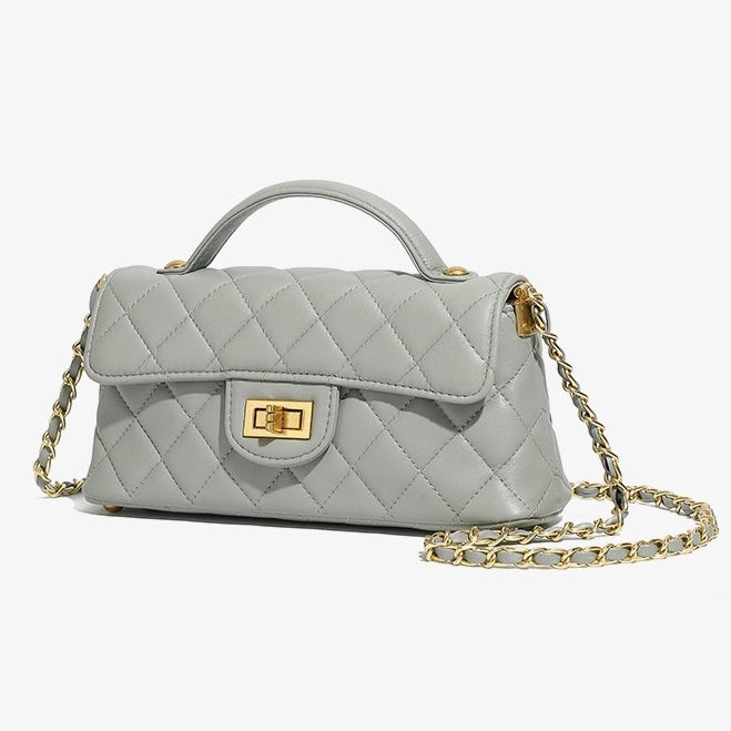 Women’s Genuine Leather Quilted Chain Shoulder Crossbody Bag