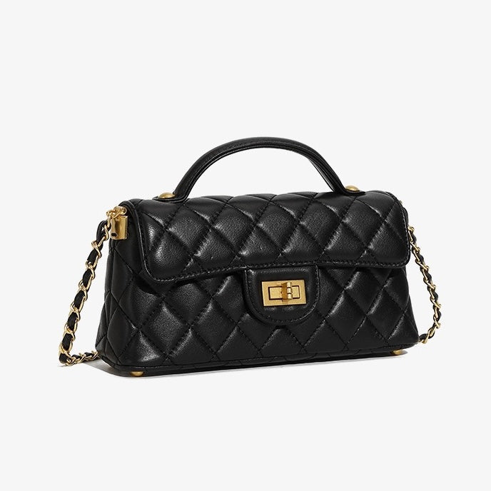 Women’s Genuine Leather Quilted Chain Shoulder Crossbody Bag