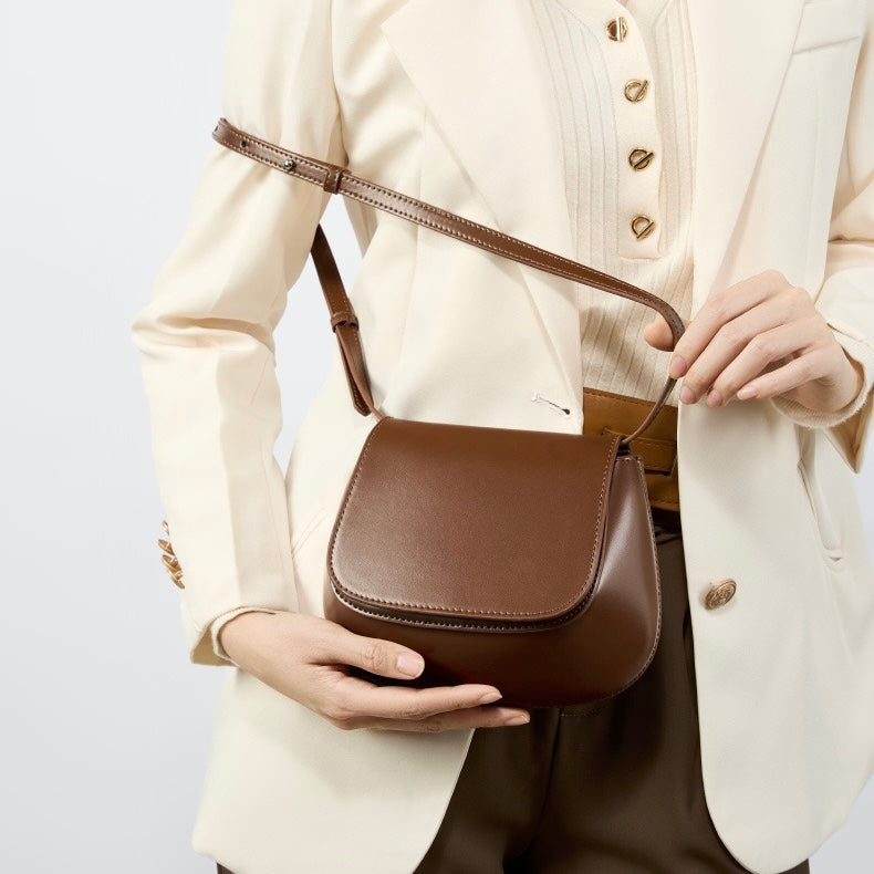 Women’s Genuine Leather Chic Crossbody Saddle Bucket Bag