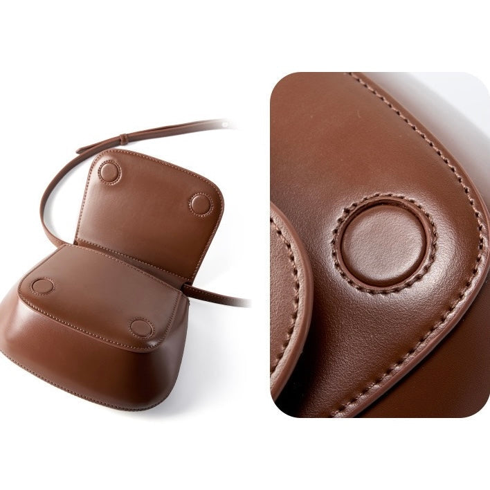 Women’s Genuine Leather Chic Crossbody Saddle Bucket Bag
