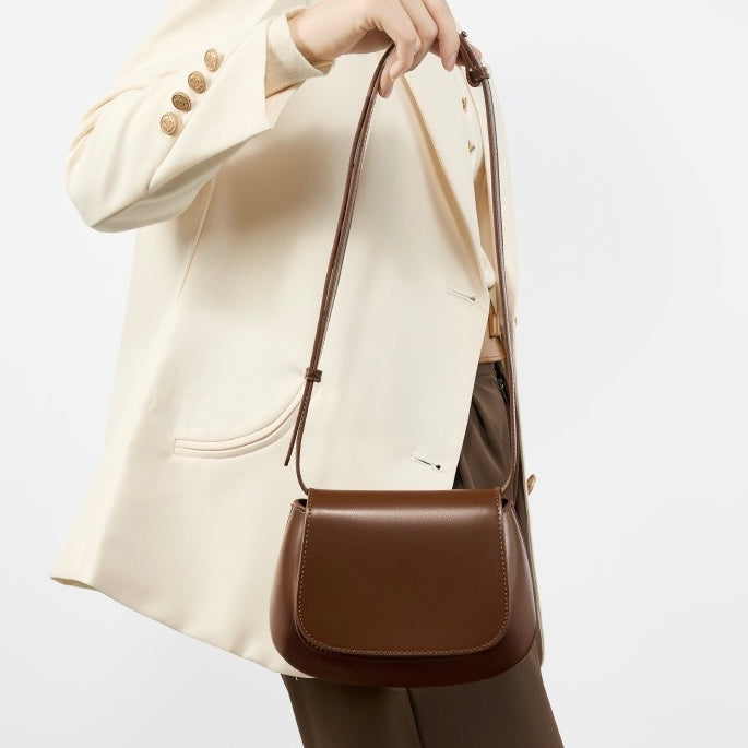 Women’s Genuine Leather Chic Crossbody Saddle Bucket Bag