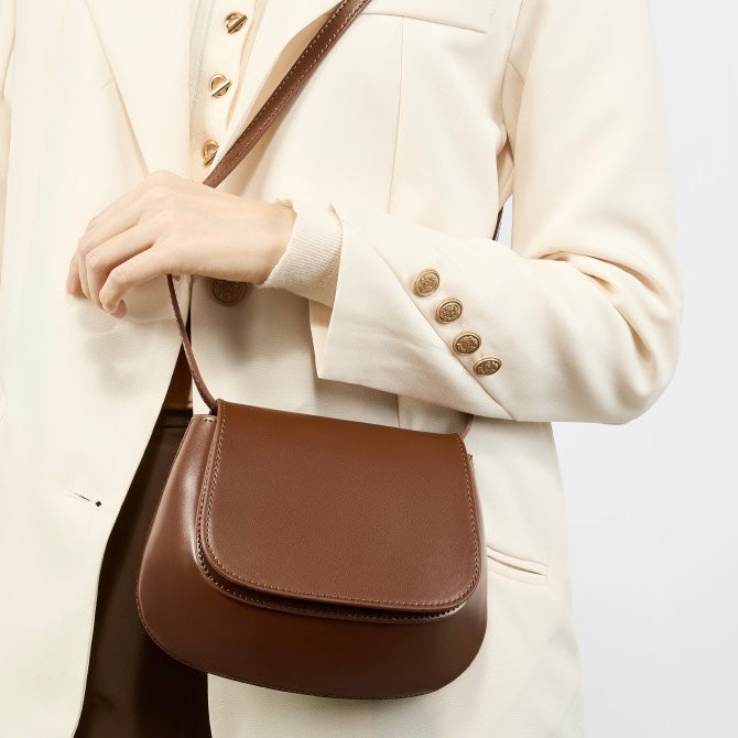 Women’s Genuine Leather Chic Crossbody Saddle Bucket Bag
