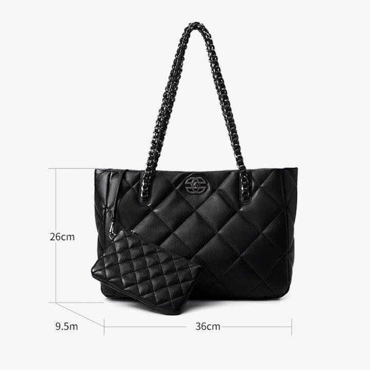 Classic Quilted Genuine Leather Bag - Luxury Chain Strap Tote with Mini Pouch